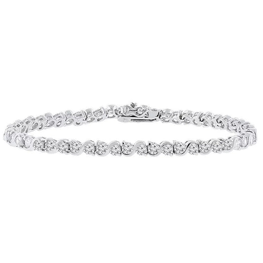 White Gold Plated Infinity Chain Bangle Bracelet with CZ Stones