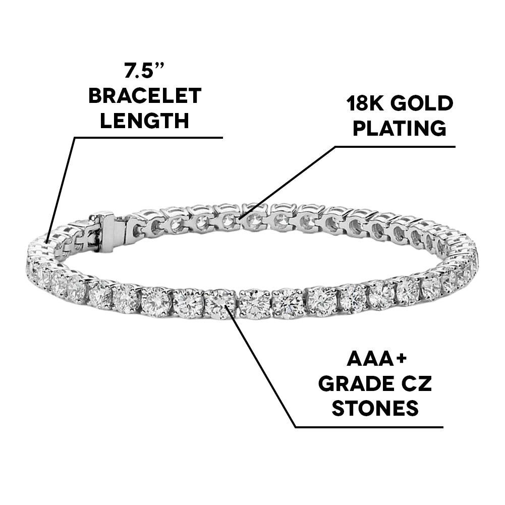 White Gold Plated Infinity Chain Bangle Bracelet with CZ Stones
