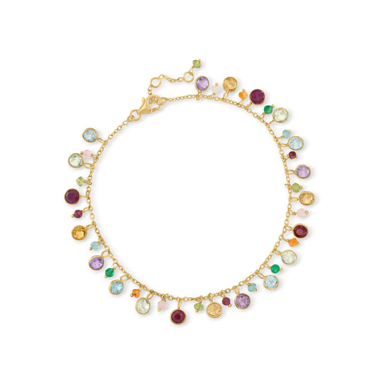 13.50 ct. t.w. Multi-Gemstone Anklet in 18kt Gold Over Sterling. 9" - Handmade jewelry